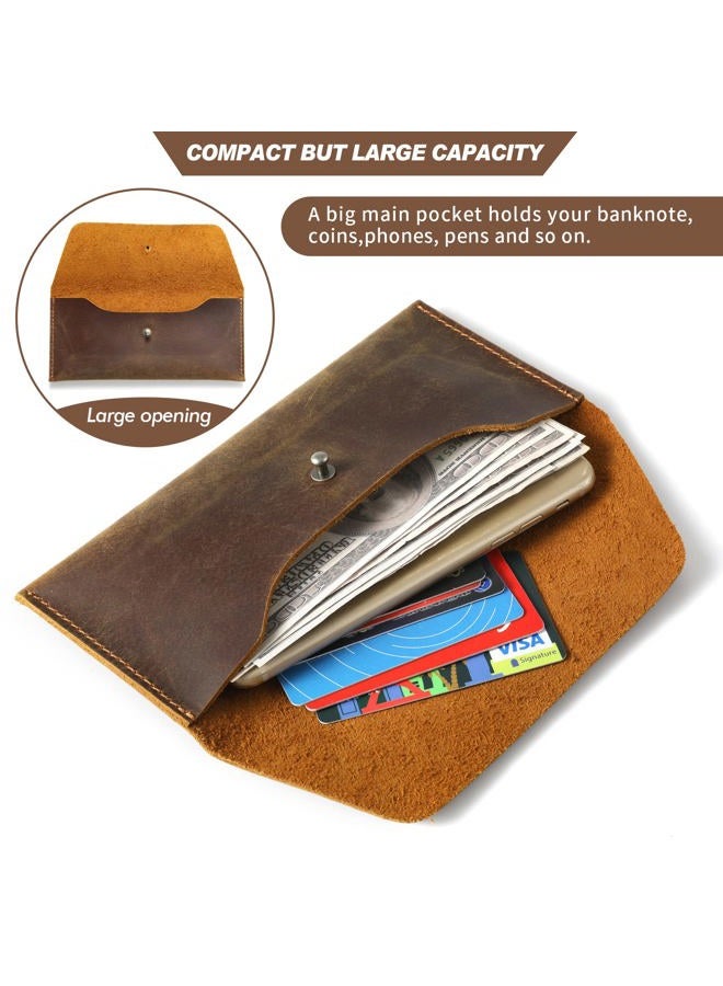 RINGSUN Genuine Leather Cash Envelope, Reusable Budget Wallet, Retro Clutch for Men & Women, Brown, Retro - Image 3
